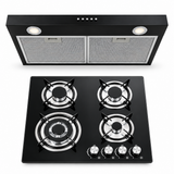 Kit IGNIA Anafe a Gas 4 Hornallas Vidrio Templado + Extractor 75 cm Negro