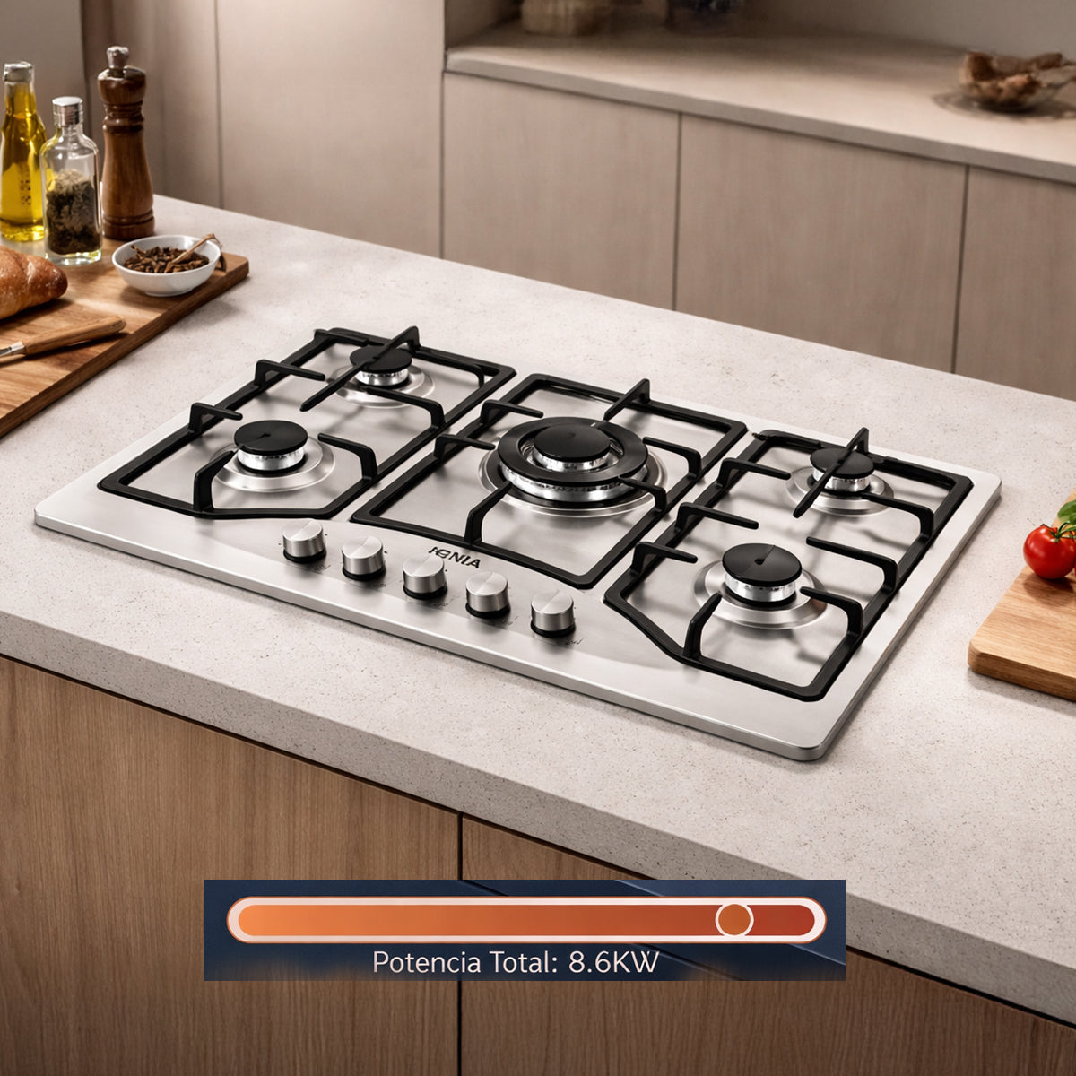 Anafe de Acero Inoxidable IGNIA a Gas Empotrable de 5 Hornallas