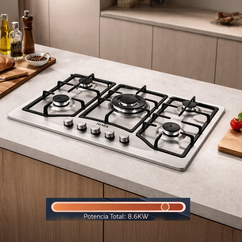 Anafe de Acero Inoxidable IGNIA a Gas Empotrable de 5 Hornallas