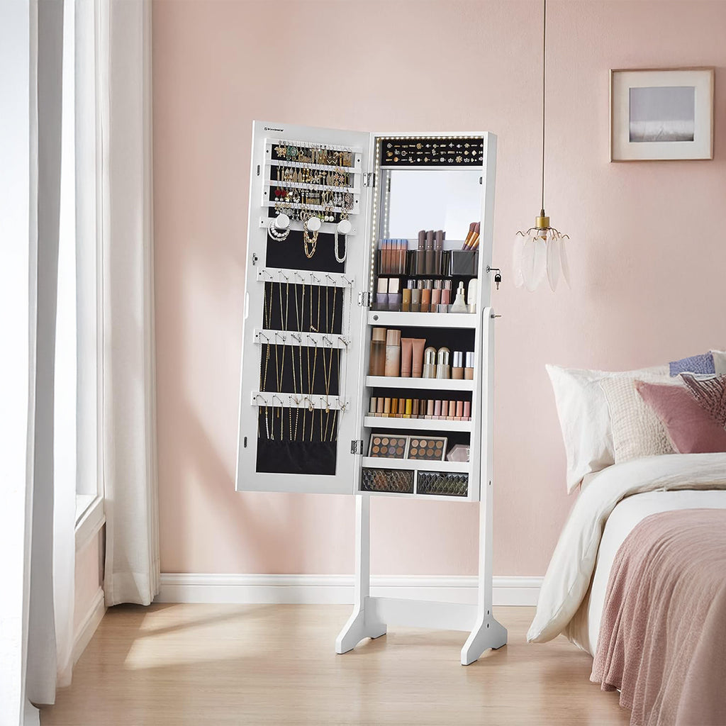 Espejo joyero Songmics con llave y luz LED, organizador de joyas