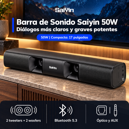 Barra de Sonido Saiyin DS6301H Pro 50 W 17" Bluetooth para Smart TV - foto 2