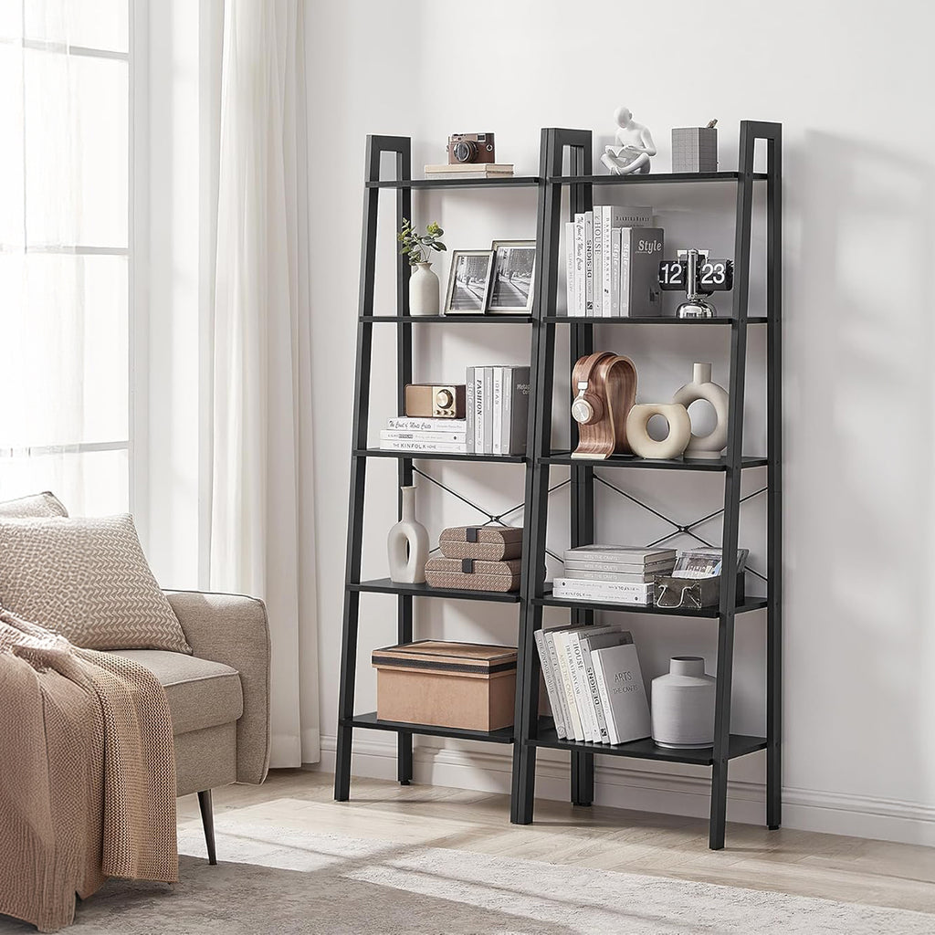 Biblioteca escalera 5 estantes industrial negra
