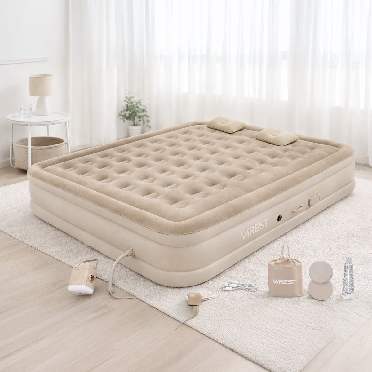 Colchón Inflable 1 Plaza Automático Premium  Bomba USB Inalámbrica Recargable