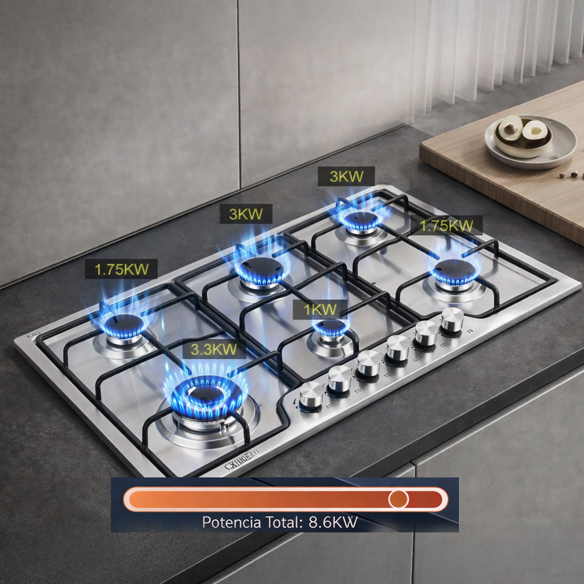 Anafe de Acero Inoxidable IGNIA a Gas Empotrable de 6 Hornallas