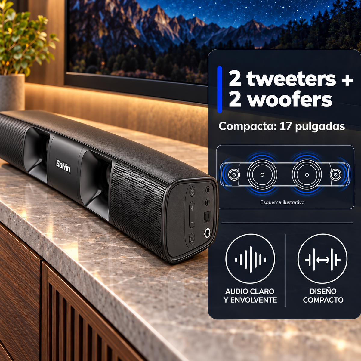 Barra de Sonido Saiyin DS6301H Pro 50 W 17" Bluetooth para Smart TV - foto 3