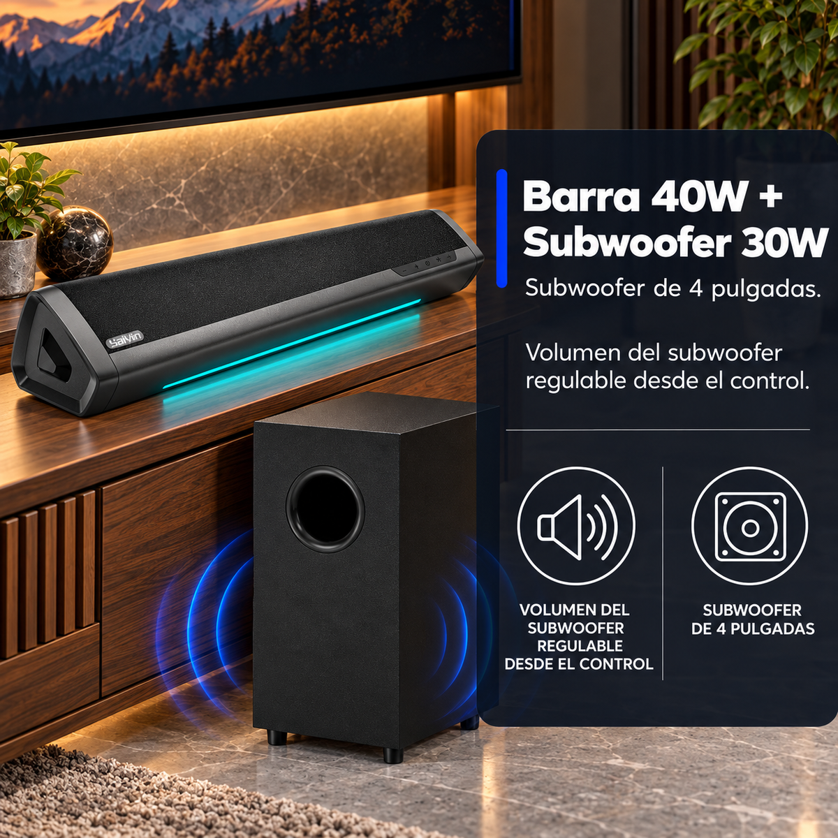 Barra de Sonido Saiyin DS6345H 2.1 70 W con Subwoofer Bluetooth - foto 3