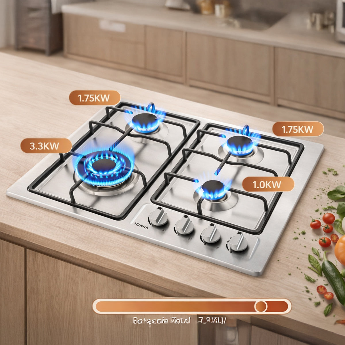 Anafe de Acero Inoxidable IGNIA a Gas Empotrable de 4 Hornallas