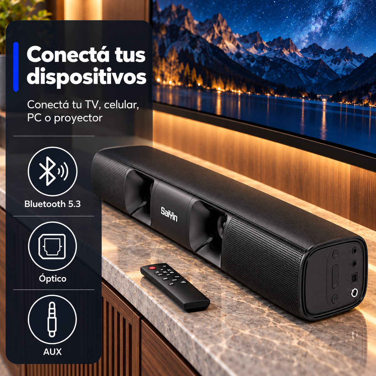 Barra de Sonido Saiyin DS6301H Pro 50 W 17" Bluetooth para Smart TV - foto 4