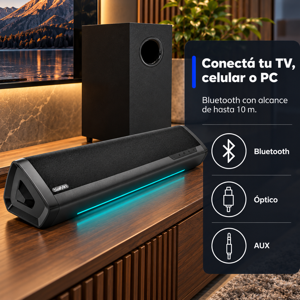 Barra de Sonido Saiyin DS6345H 2.1 70 W con Subwoofer Bluetooth - foto 4
