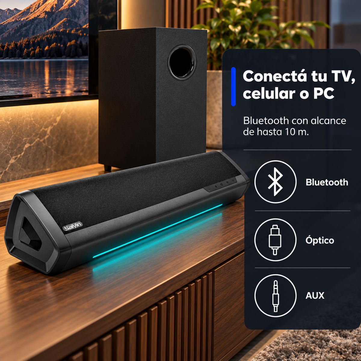 Barra de Sonido Saiyin DS6345H 2.1 70 W con Subwoofer Bluetooth - foto 4