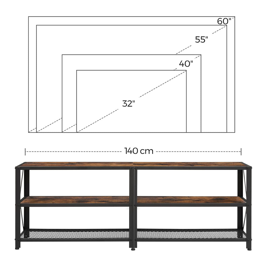 Mueble TV industrial 3 estantes marrón Vasagle
