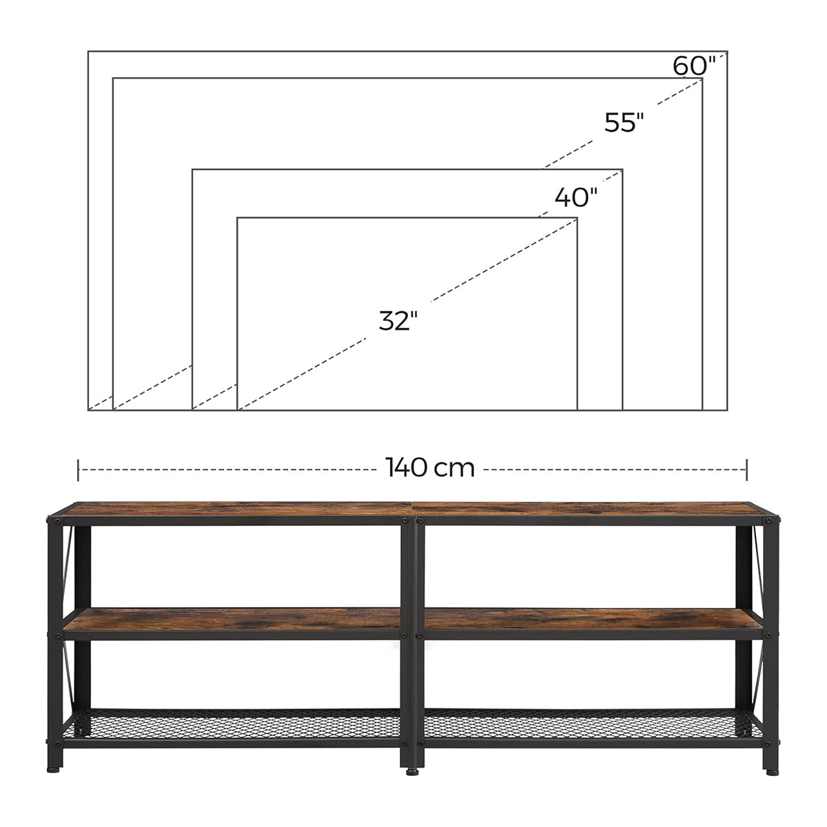 Mueble TV industrial 3 estantes marrón Vasagle