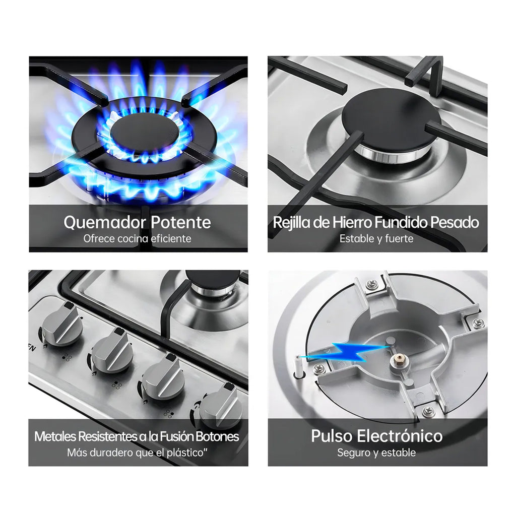 Anafe de Acero Inoxidable IGNIA a Gas Empotrable de 4 Hornallas