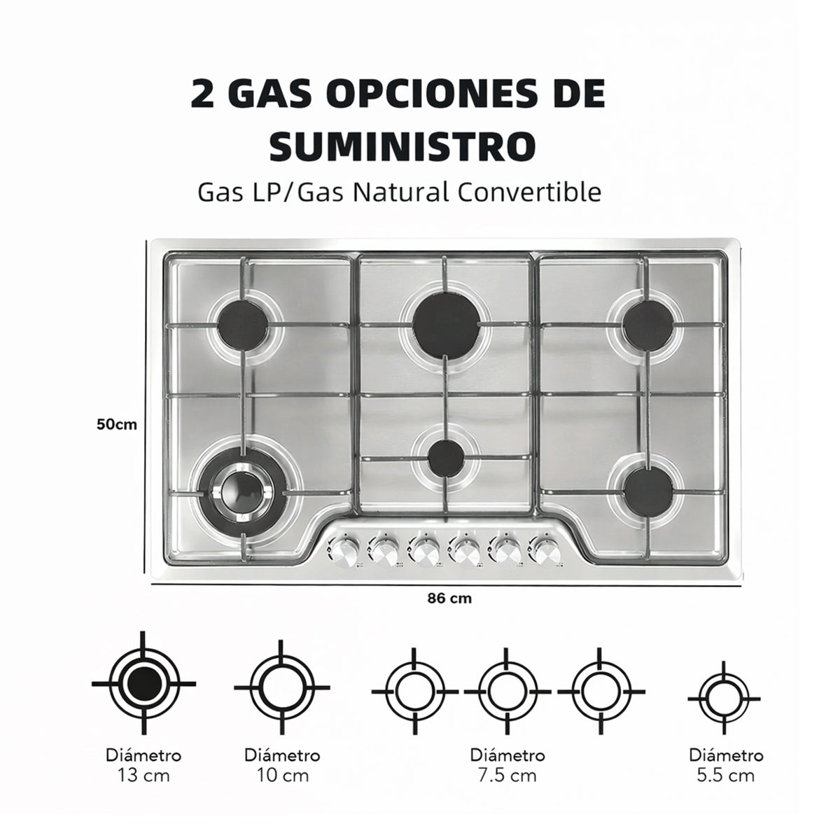 Anafe de Acero Inoxidable IGNIA a Gas Empotrable de 6 Hornallas