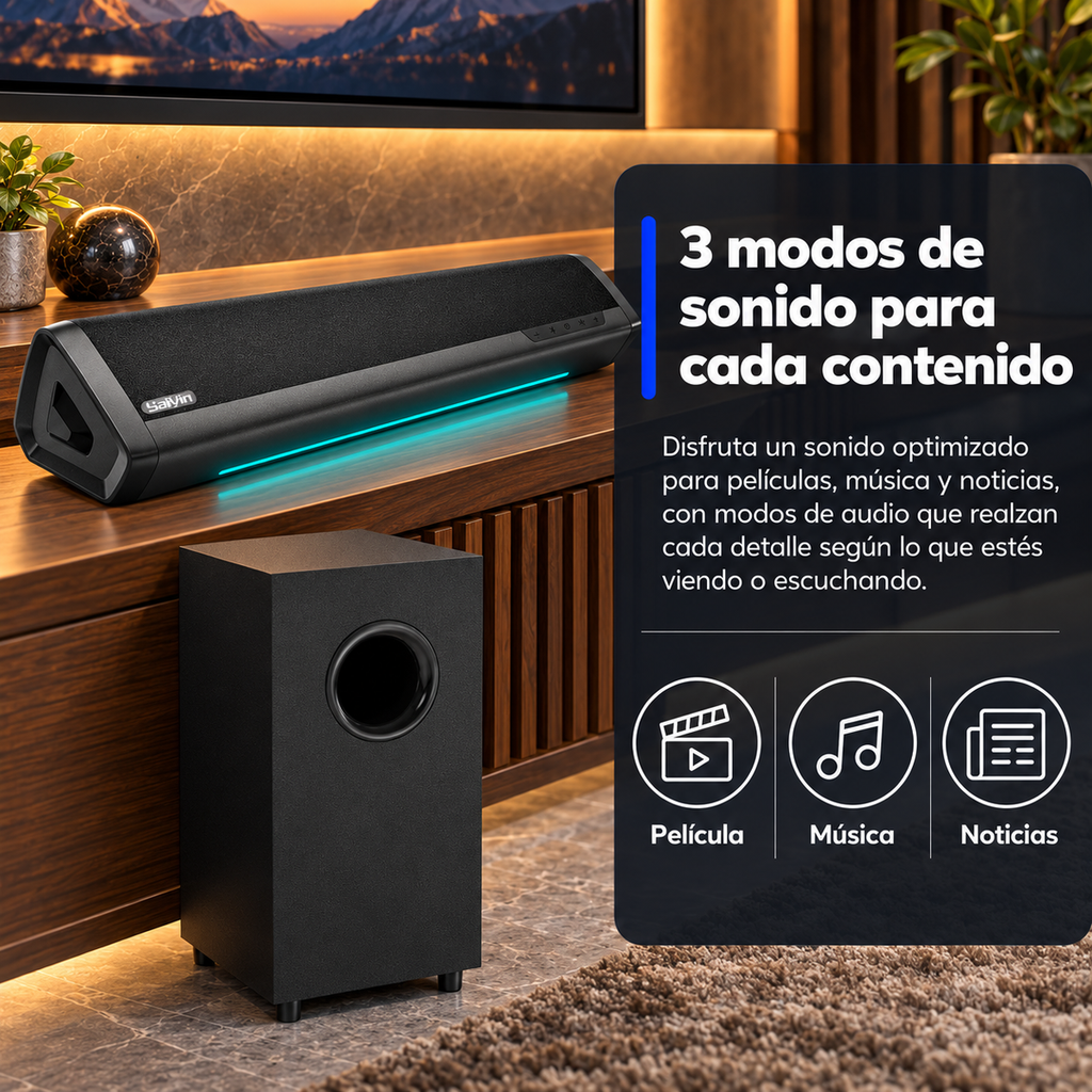 Barra de Sonido Saiyin DS6345H 2.1 70 W con Subwoofer Bluetooth - foto 5