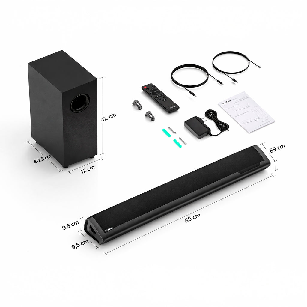 Barra de Sonido con Subwoofer 70W Saiyin con Bluetooth, Óptico y AUX