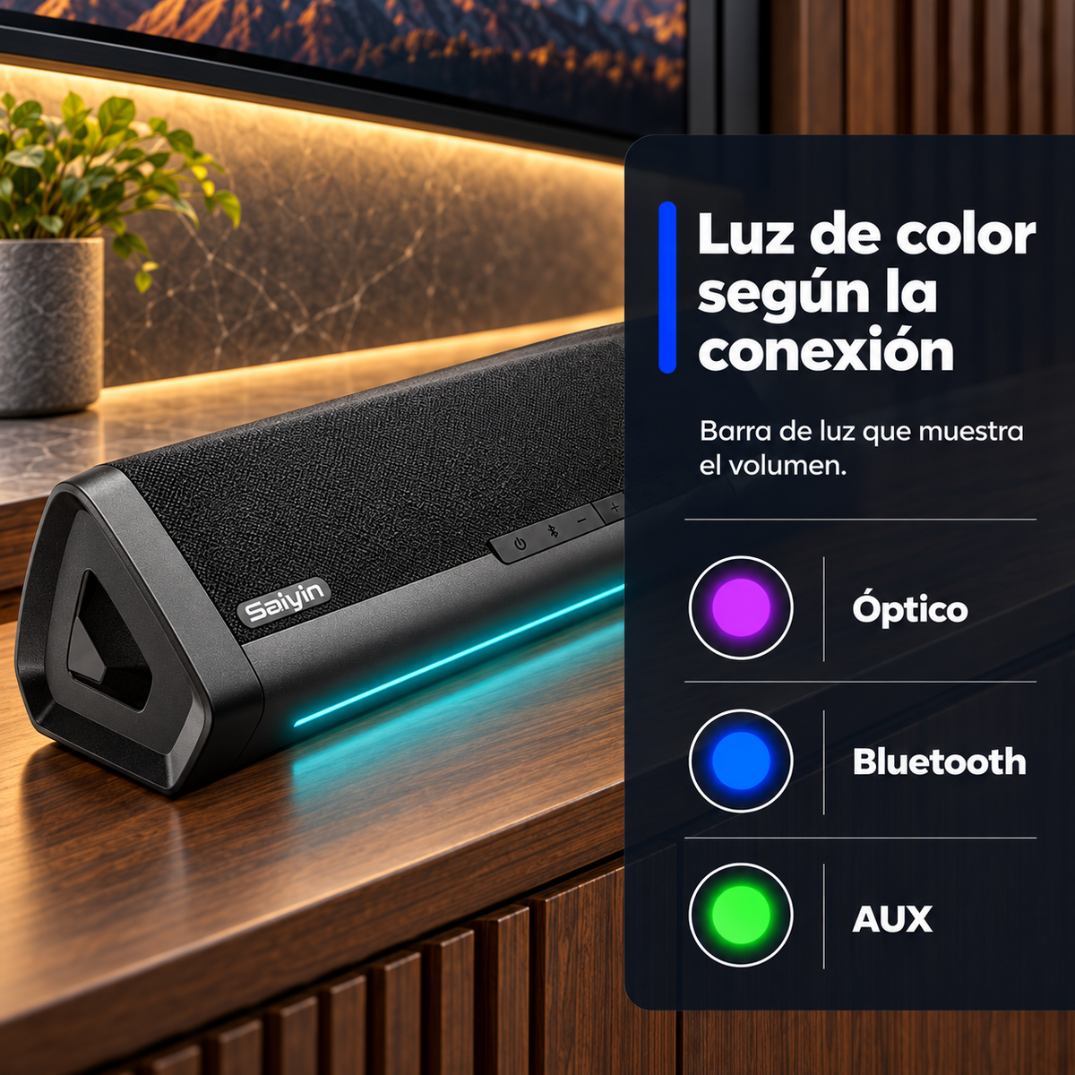 Barra de Sonido Saiyin DS6345H 2.1 70 W con Subwoofer Bluetooth - foto 6