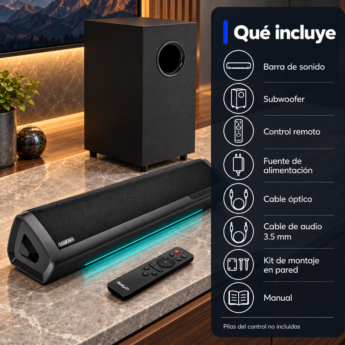 Barra de Sonido Saiyin DS6345H 2.1 70 W con Subwoofer Bluetooth - foto 7