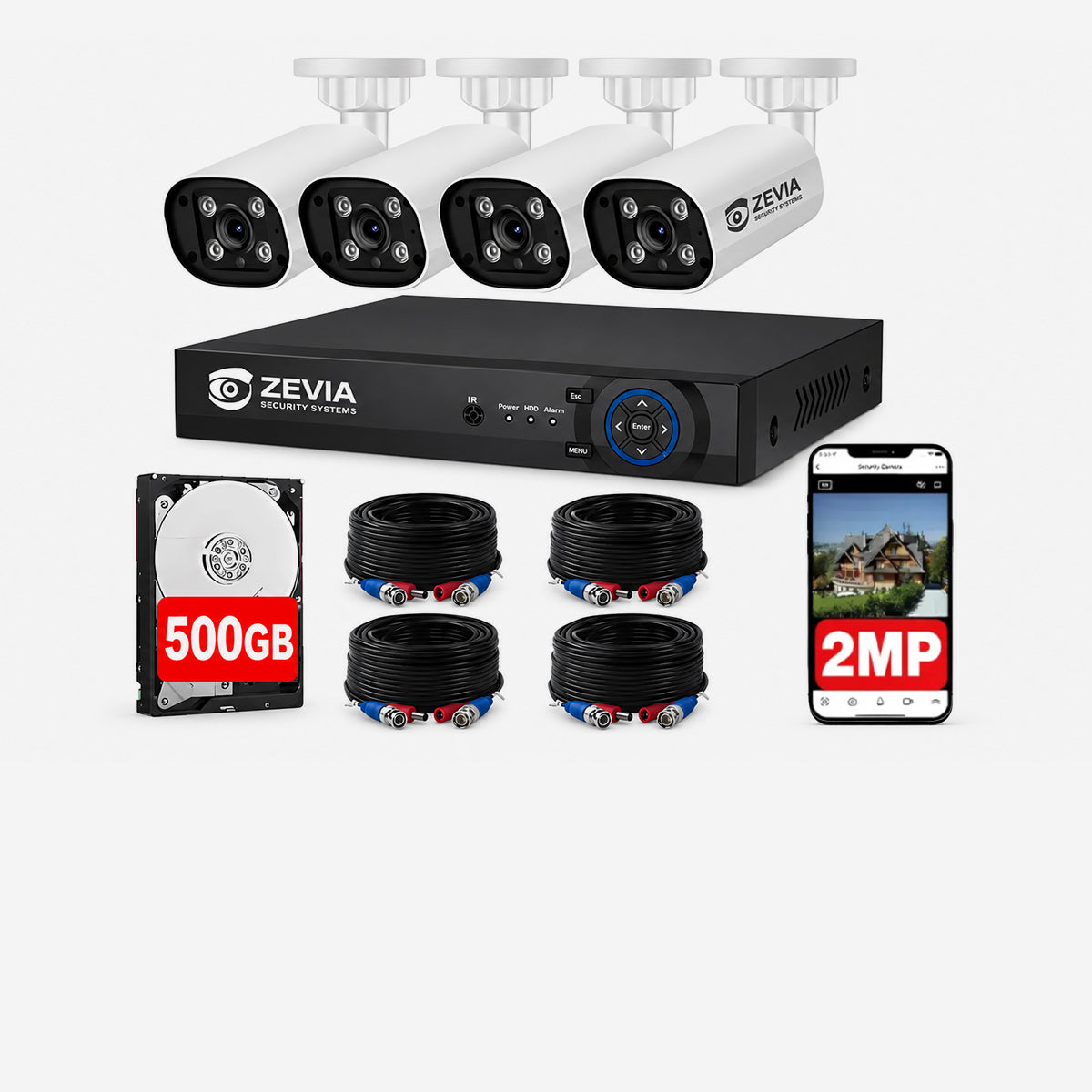 Kit 4 Cámaras De Seguridad 2mp Visión Nocturna Ip Dvr 8 Ch Zevia