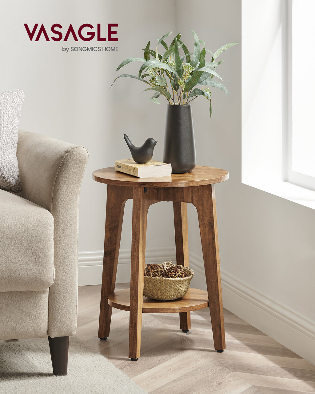 Mesa Auxiliar Redonda Songmics Maezo 2 Niveles 40cm Honey Brown
