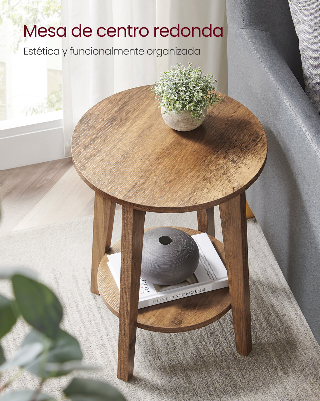 Mesa Auxiliar Redonda Songmics Maezo 2 Niveles 40cm Honey Brown