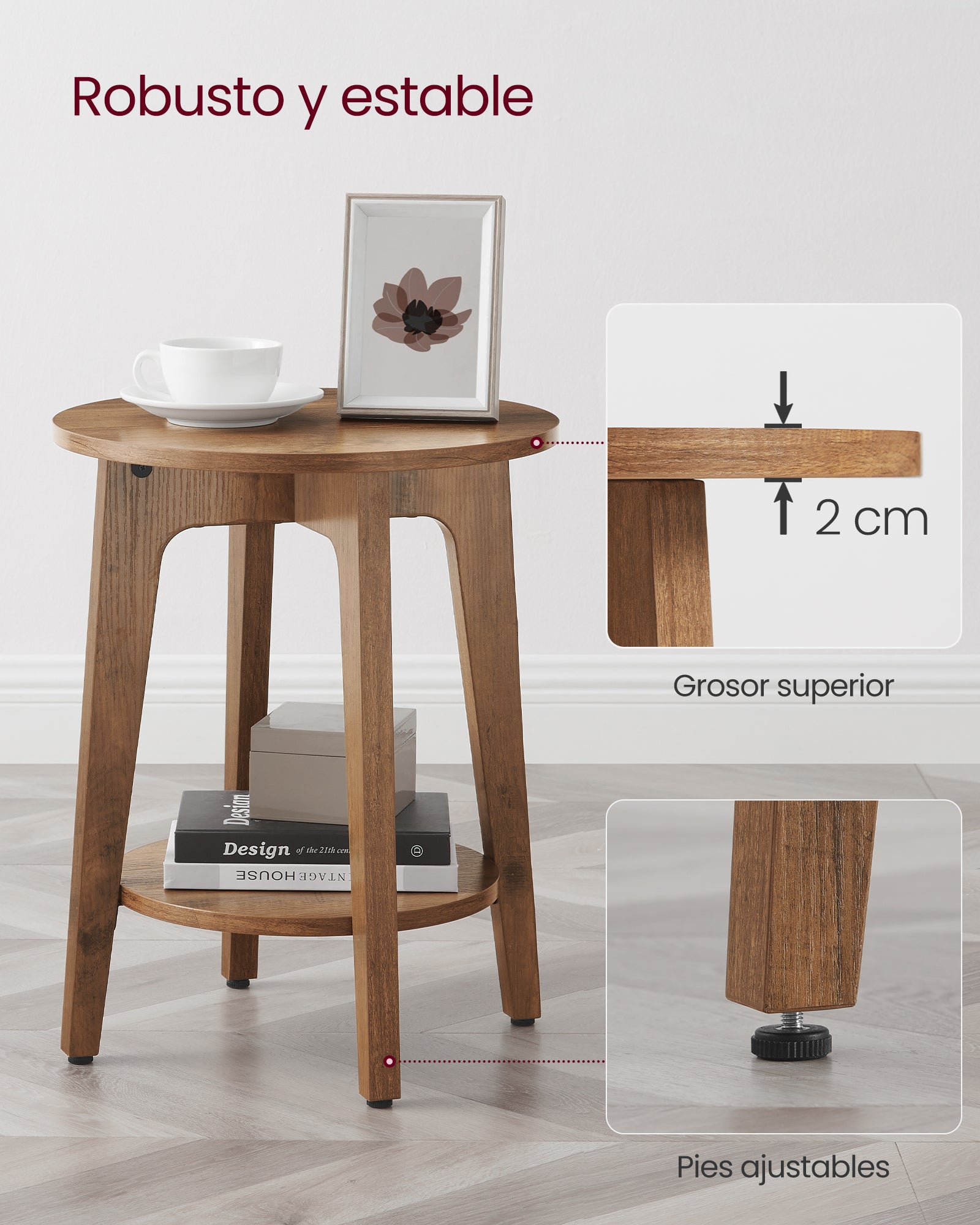 Mesa Auxiliar Redonda Songmics Maezo 2 Niveles 40cm Honey Brown