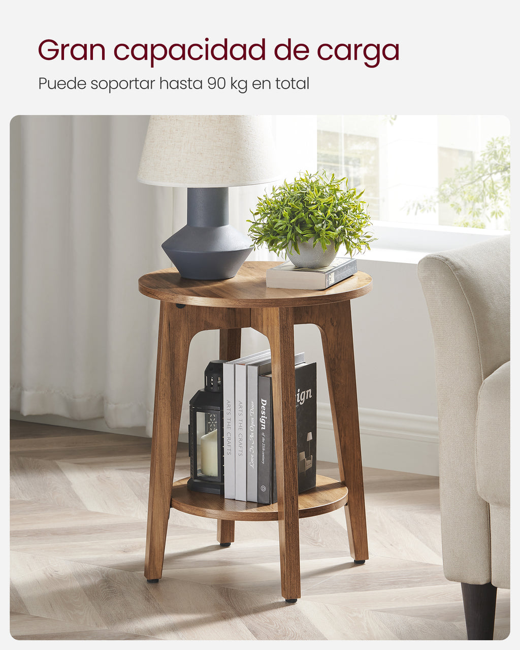 Mesa Auxiliar Redonda Songmics Maezo 2 Niveles 40cm Honey Brown