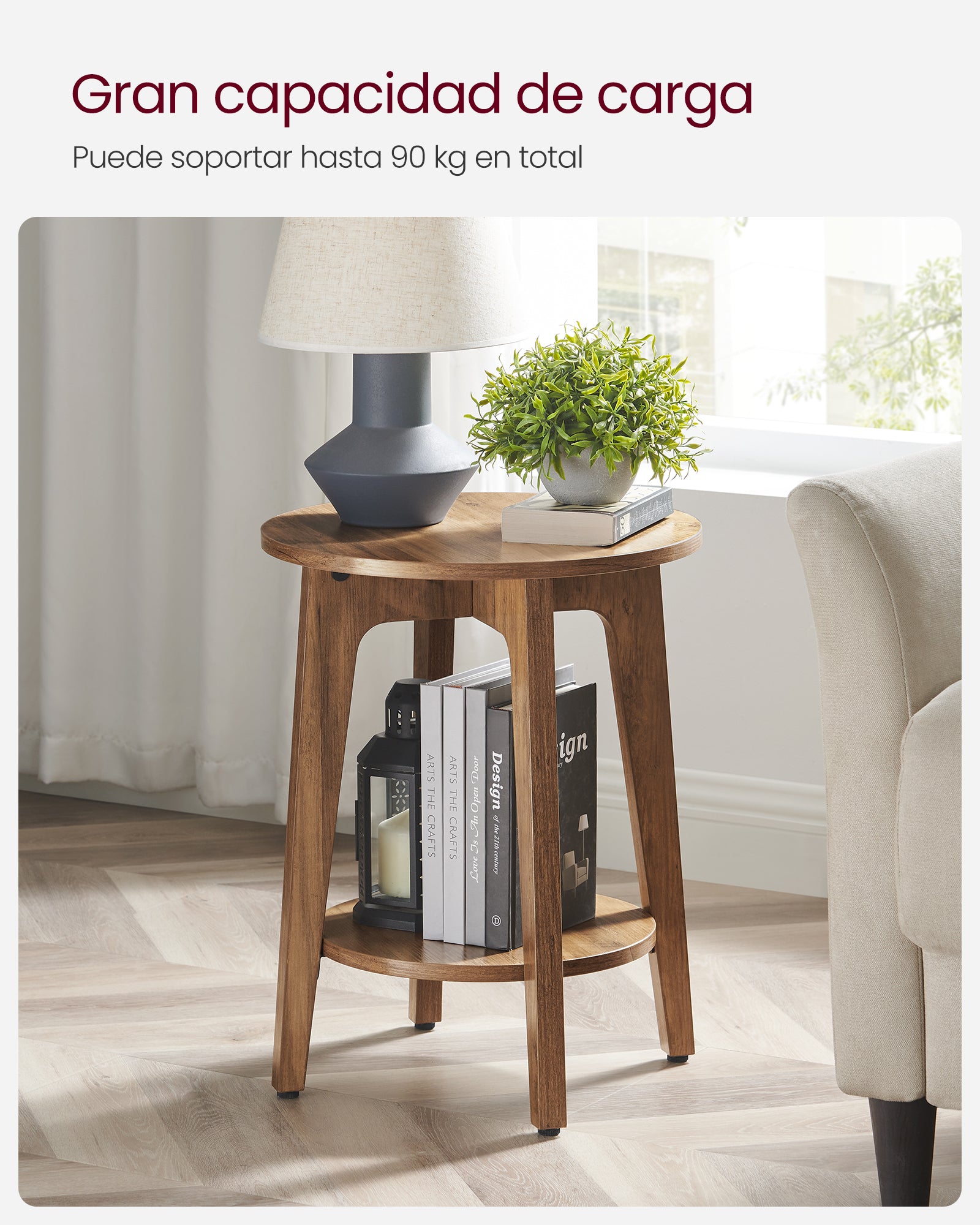 Mesa Auxiliar Redonda Songmics Maezo 2 Niveles 40cm Honey Brown