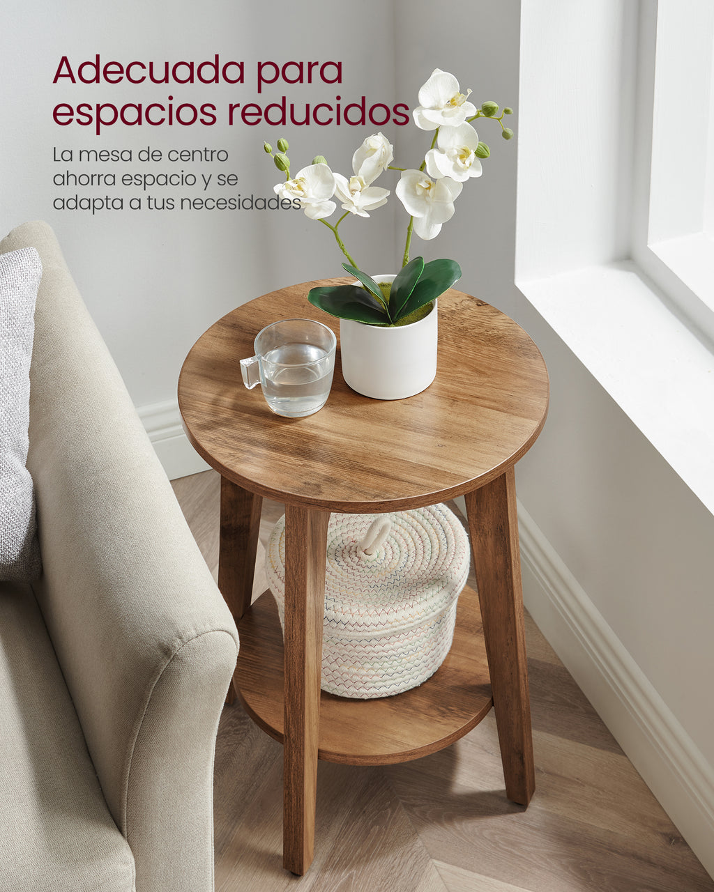 Mesa Auxiliar Redonda Songmics Maezo 2 Niveles 40cm Honey Brown