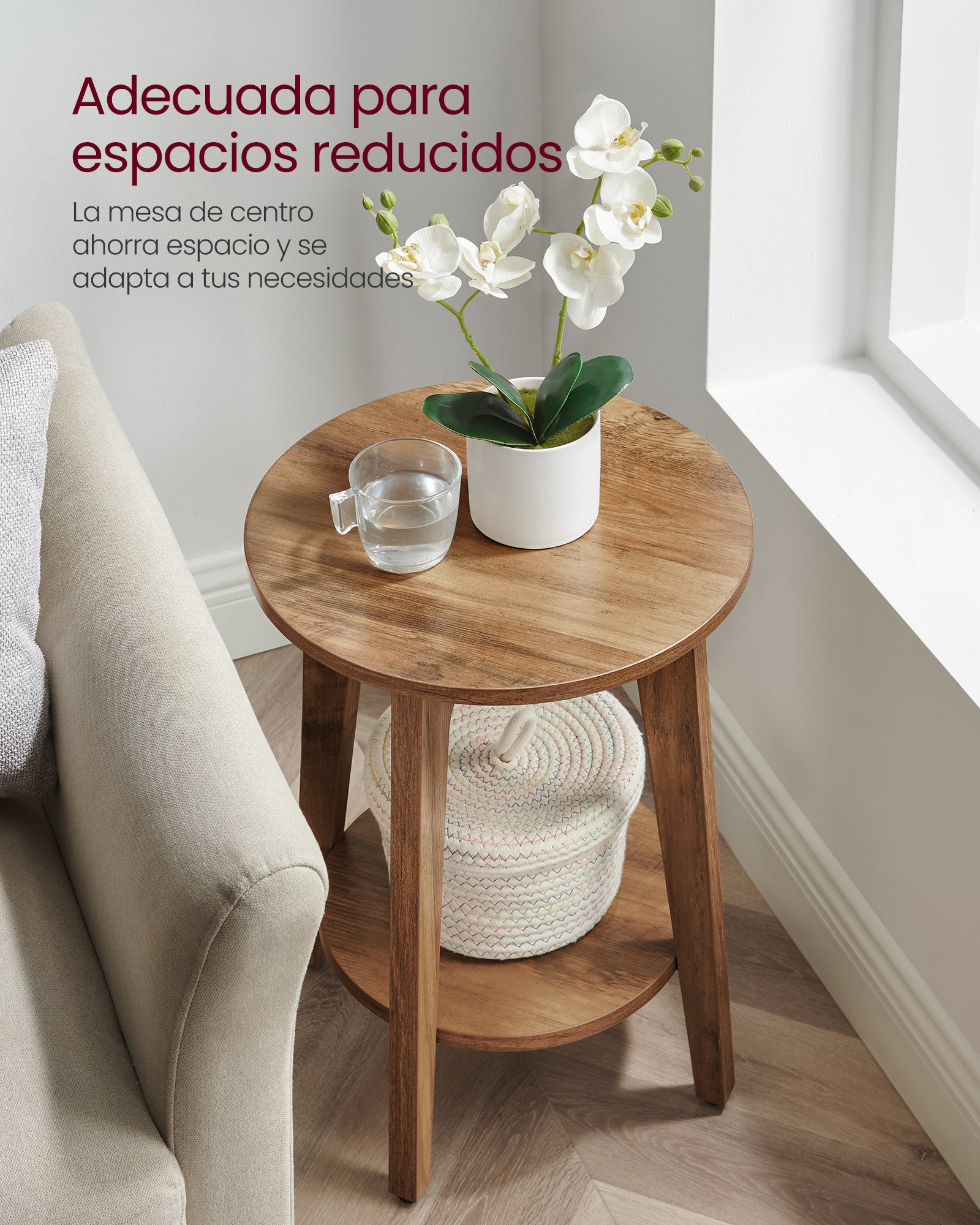 Mesa Auxiliar Redonda Songmics Maezo 2 Niveles 40cm Honey Brown
