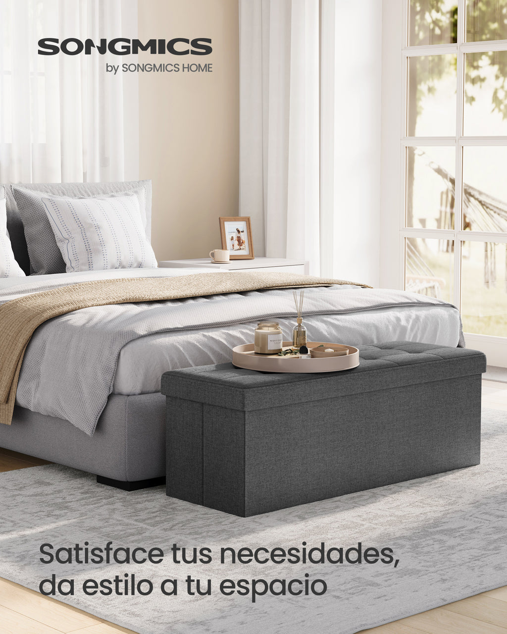 Baulera Pie De Cama Songmics Plegable Con Almacenamiento 131L Gris Oscuro