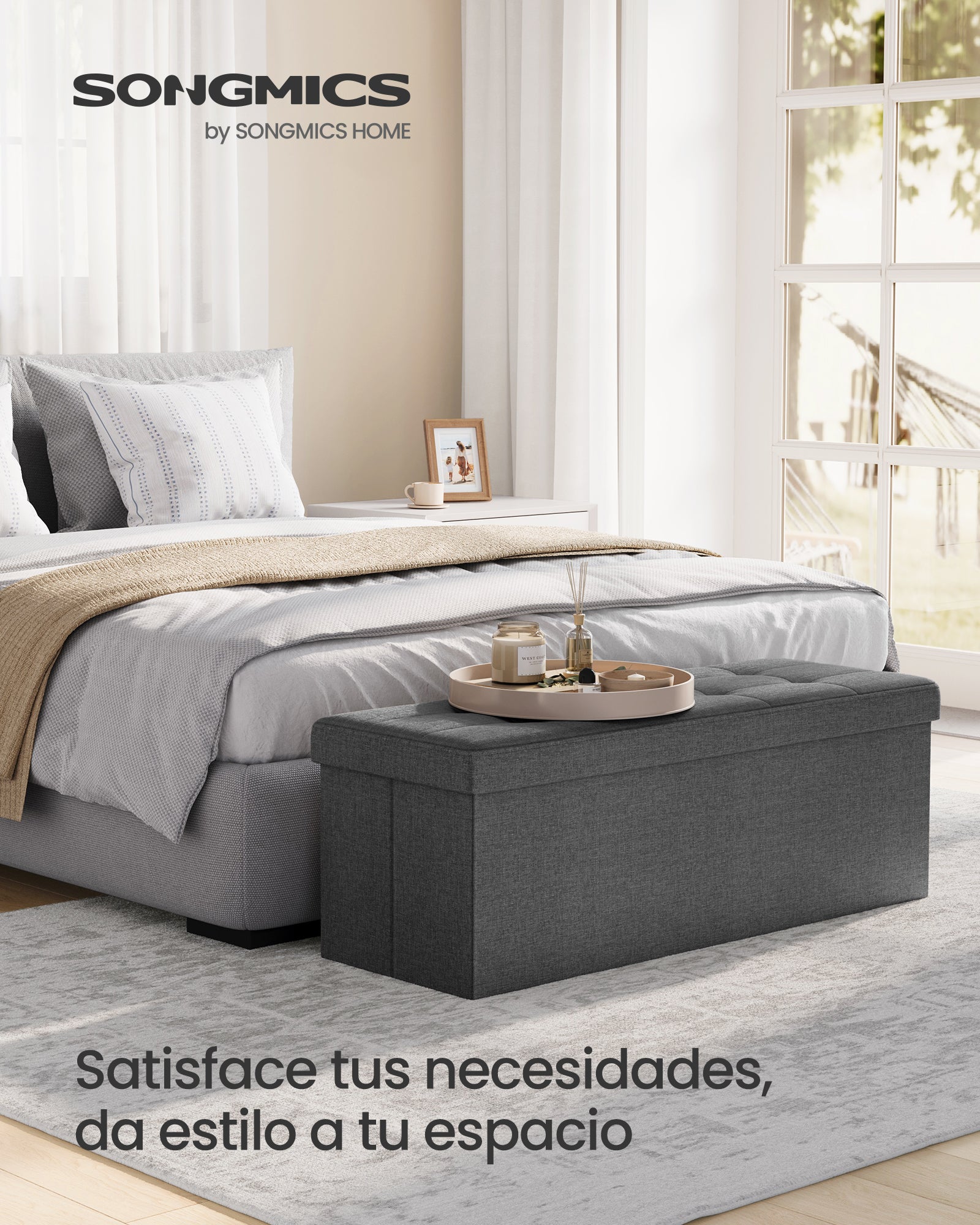 Baulera Pie De Cama Songmics Plegable Con Almacenamiento 131L Gris Oscuro
