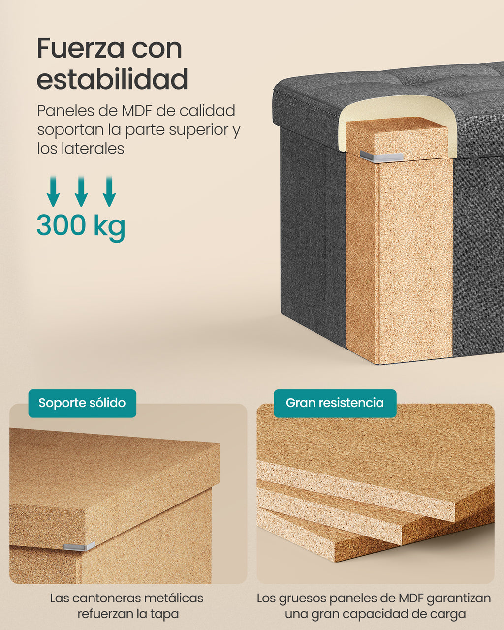 Baulera Pie De Cama Songmics Plegable Con Almacenamiento 131L Gris Oscuro