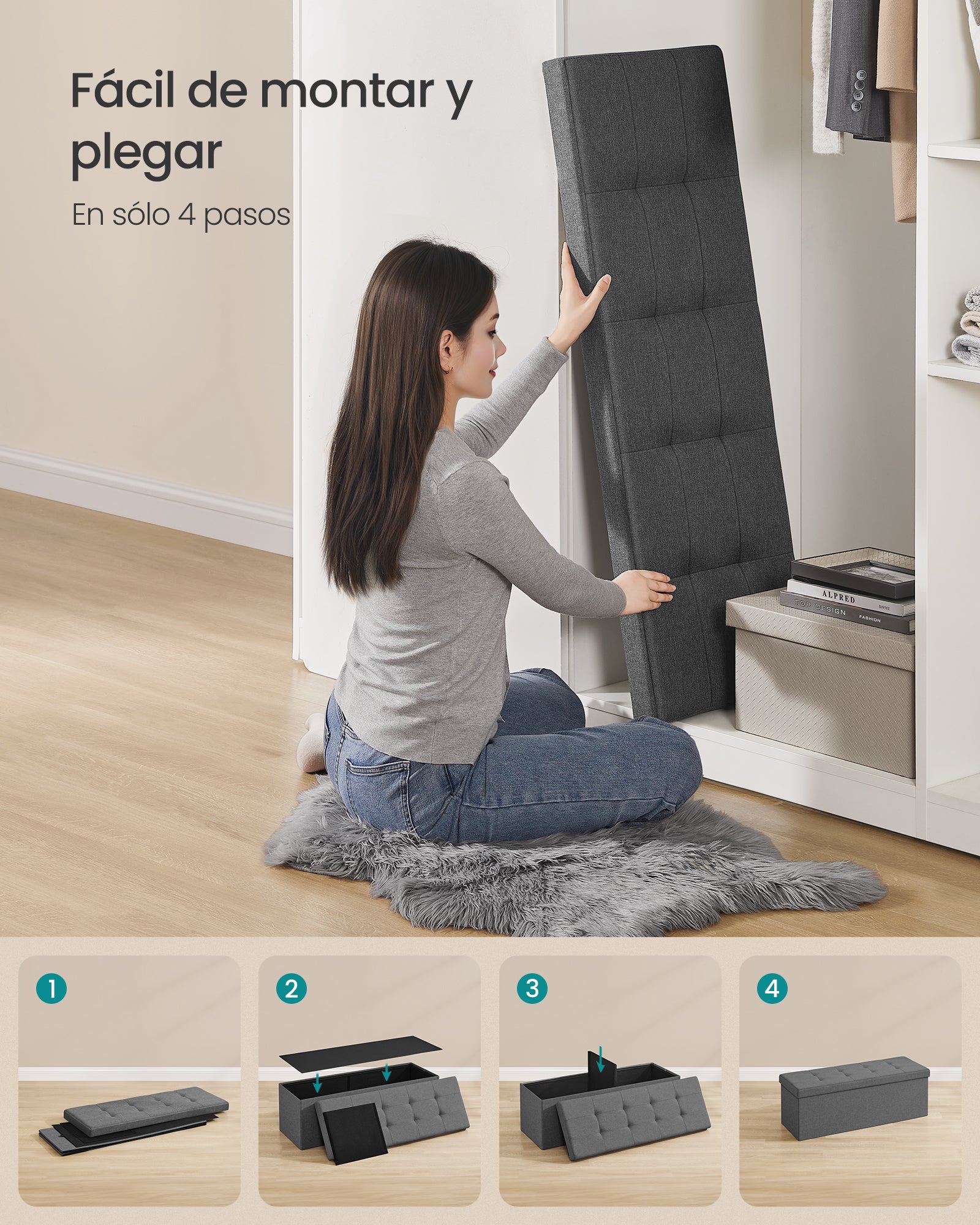 Baulera Pie De Cama Songmics Plegable Con Almacenamiento 131L Gris Oscuro