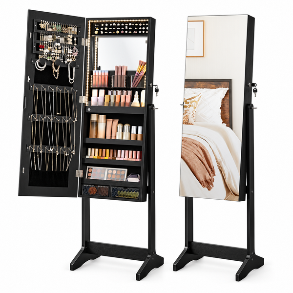 Espejo Joyero de Pie Songmics con Llave y Luz LED 154 cm