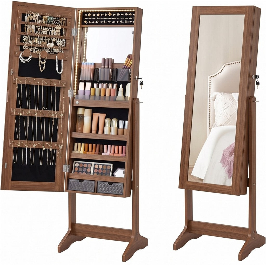 Espejo joyero Songmics con llave y luz LED, organizador de joyas