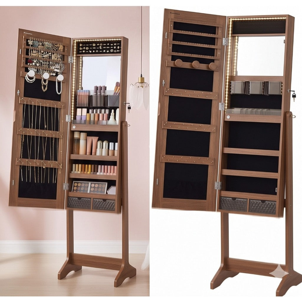 Espejo joyero Songmics con llave y luz LED, organizador de joyas