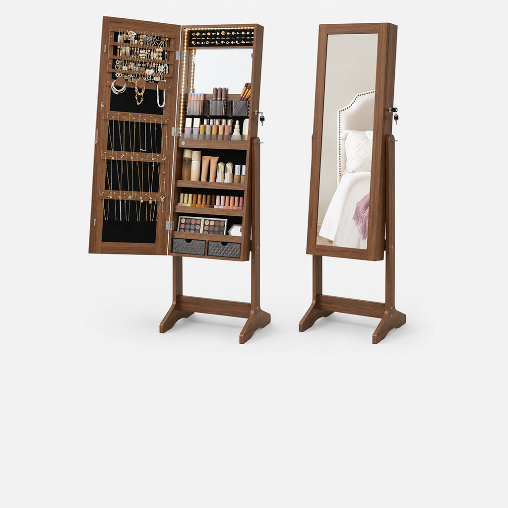 Espejo joyero Songmics con llave y luz LED, organizador de joyas