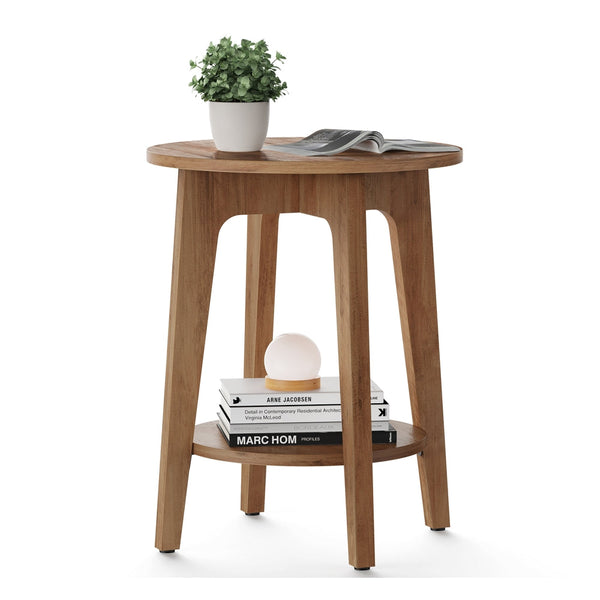 Mesa Auxiliar Redonda Songmics Maezo 2 Niveles 40 cm Color Miel